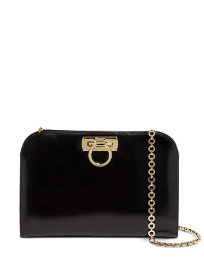 Ferragamo Diana Leather Clutch In Black