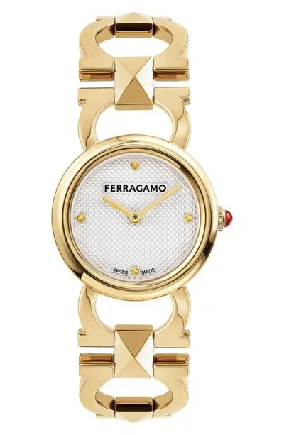 Ferragamo Double Gancio Bracelet Watch, 25mm In Ip Yellow Gold