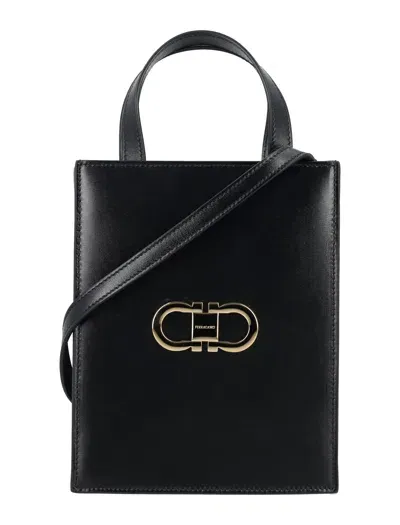 Ferragamo Double Gancio Tote Bag In Black