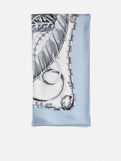 Ferragamo Fish Print Silk Scarf In Grey,azur