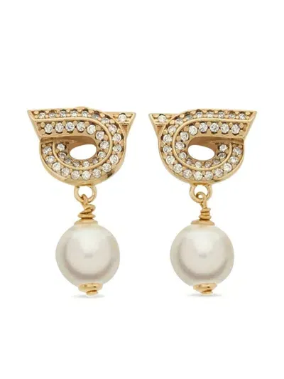 Ferragamo Gancini Pearl-shaped Earrings In Metallic