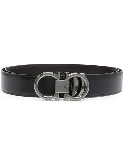 Ferragamo Gancini Reversible Belt In Black