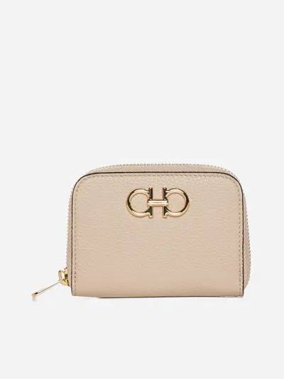 Ferragamo Gancini Leather Coin Purse In Neutral