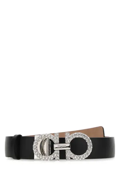 Ferragamo Salvatore  Gancini Logo Plaque Belt In Nero/naturale