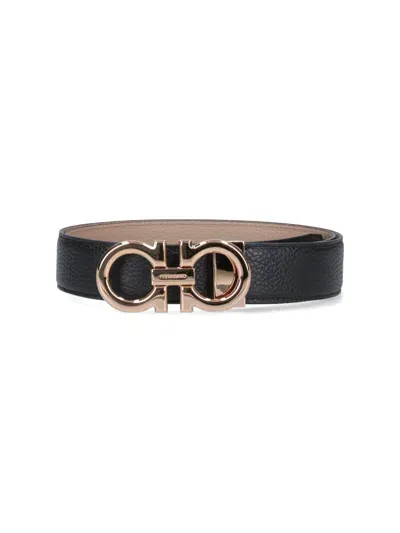 Ferragamo 'gancini' Reversible Belt In Black  