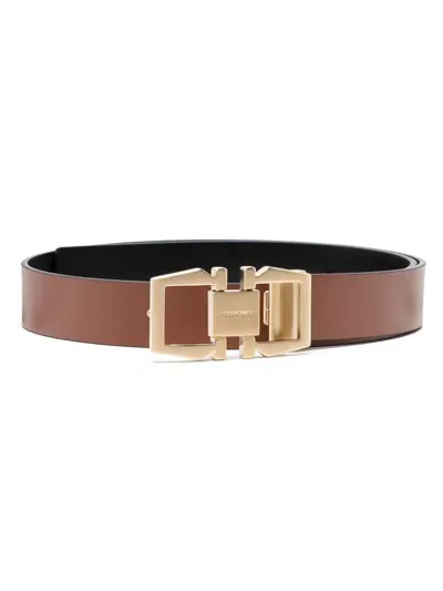 Ferragamo Gancini Reversible Belt In Brown