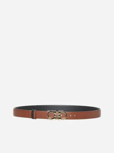 Ferragamo Gancini Reversible Leather Belt In Brown