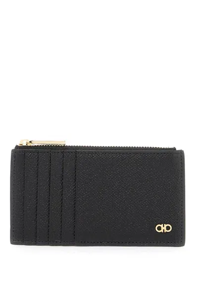 Ferragamo Hammered Leather Card Holder In Black