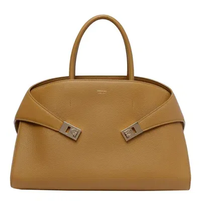 Ferragamo Hug Medium Top Handle Bag In Burnt Ocra