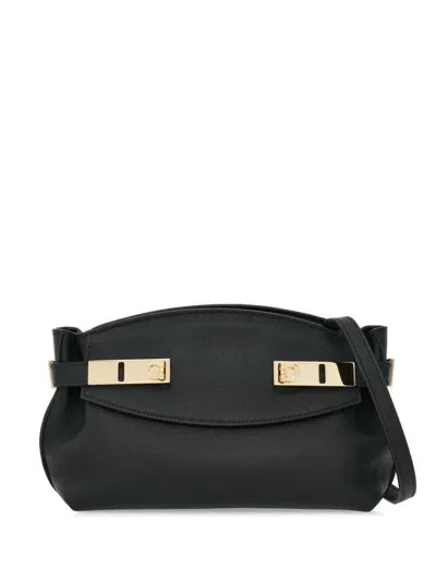 Ferragamo Small Hug Leather Pouch In Black