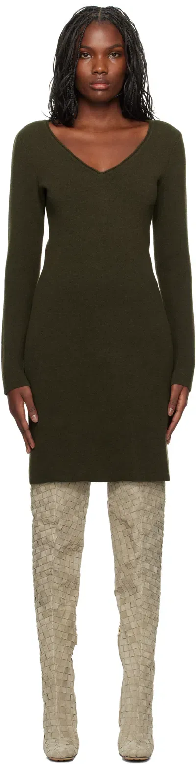 Ferragamo Khaki Knitted Minidress In 002 Uniform Green