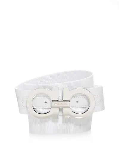 Ferragamo Men's Double Gancini Webbed Fabric Belt In Bianco A