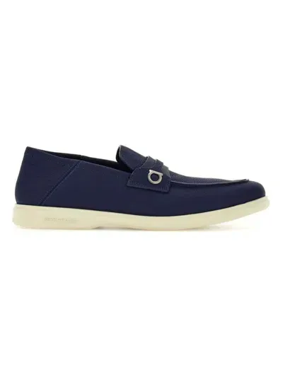 Ferragamo Gancini-plaque Leather Loafers In Blue