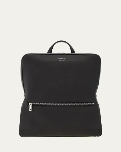 Ferragamo Grained Leather Backpack In Nero