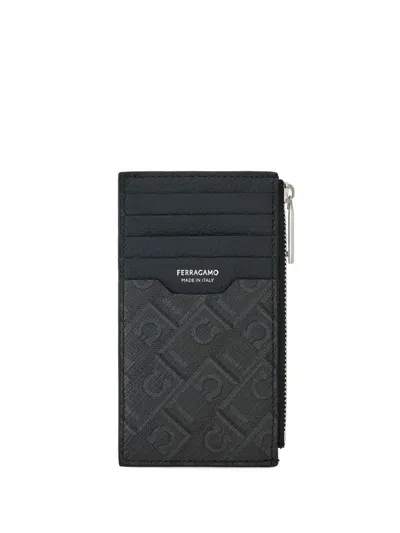 Ferragamo Monogram-pattern Wallet In Black