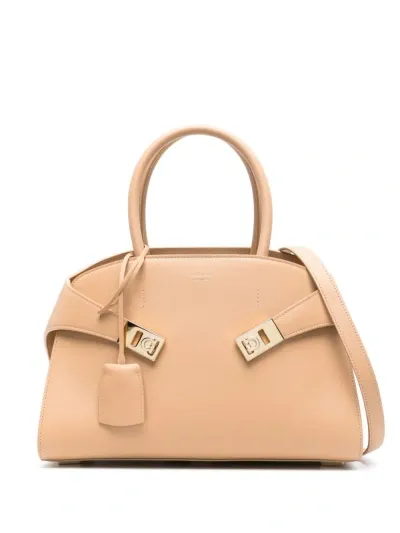 Ferragamo Neutral Small Hug Leather Crossbody Bag In Neutrals