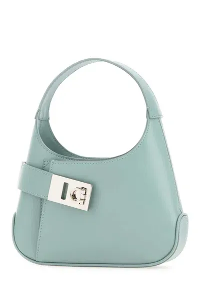 Ferragamo Powder Blue Leather Hobo Mini Handbag In Luckycharmeluckycharme