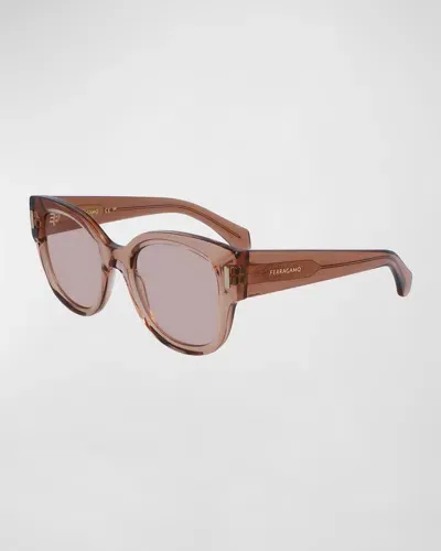 Ferragamo Rivets Acetate Cat-eye Sunglasses In Transparent Nude