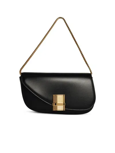 Ferragamo Salvatore  'flame' Black Leather Crossbody Bag