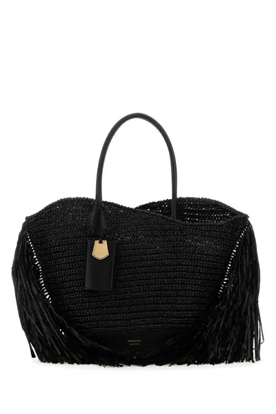 Ferragamo Salvatore  Fringed Tote Bag In Black