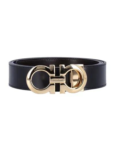 Ferragamo Salvatore  Gancini Buckle Belt In Nero Hickory