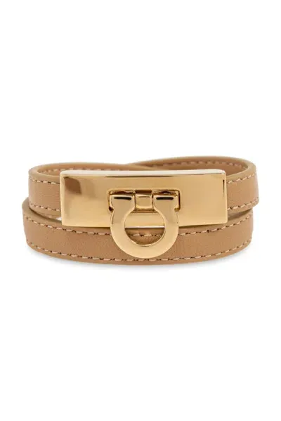 Ferragamo Salvatore  Gancini Double Twist Bracelet In Beige