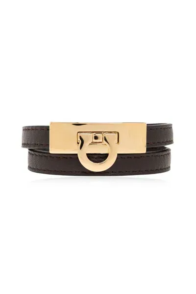 Ferragamo Salvatore  Gancini Double Twist Bracelet In Brown