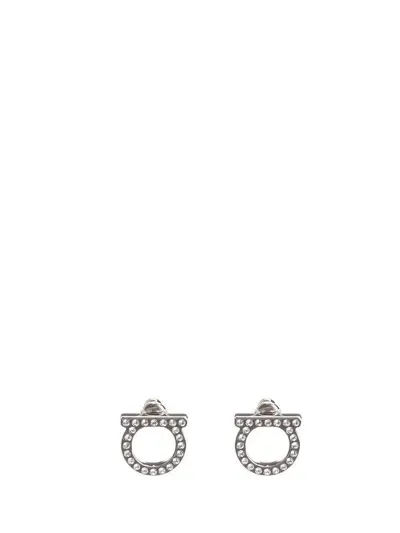 Ferragamo Salvatore  Gancini Embellished Large Earrings In Silver