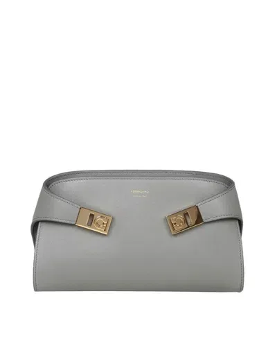 Ferragamo Salvatore  Leather Clutch Bag In Grey