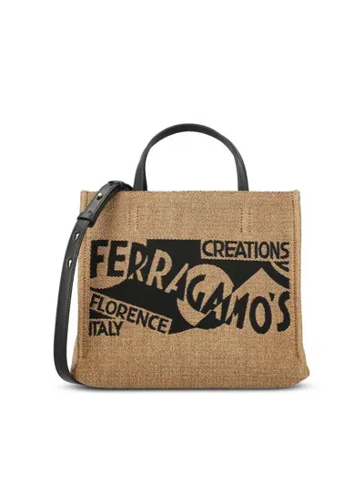 Ferragamo Salvatore  Logo Jacquard Tote Bag In Beige