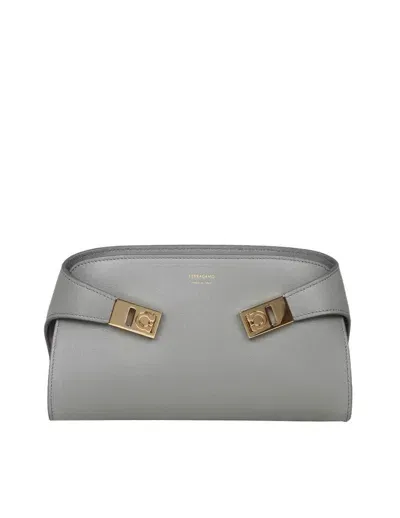 Ferragamo Salvatore  Logo Printed Hug Clutch Bag In Grey