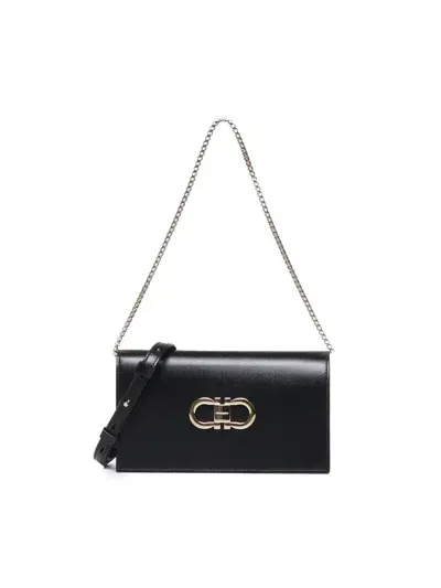 Ferragamo Shoulder Bag With Gancini Shoulder Strap In Black