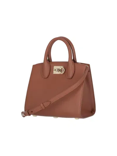 Ferragamo Studio Box Mini Handbag In Brown