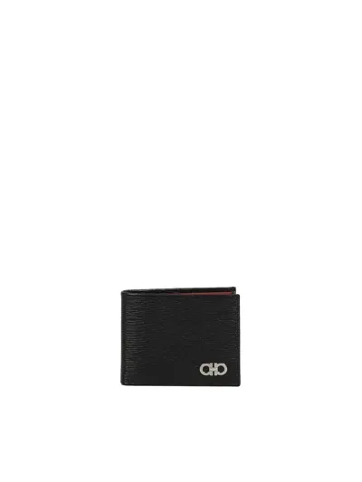 Ferragamo Gancini Wallet In Calfskin In Black