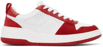 Ferragamo Two-tone Leather And Suede Sneakers In Red