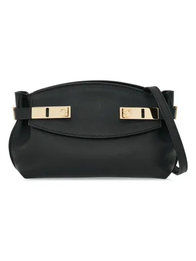 Ferragamo Small Hug Leather Crossbody Bag In Black