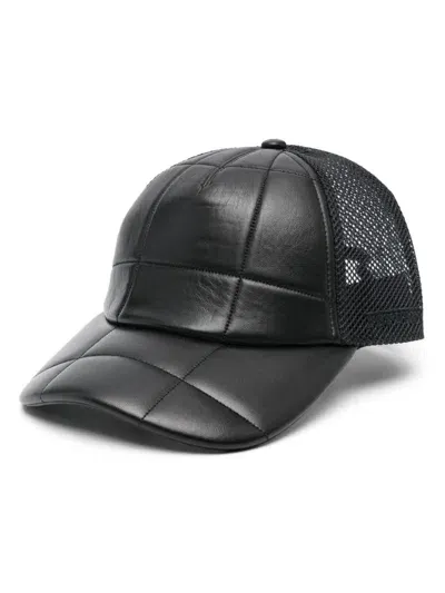 Ferrari Checked Leather Cap In Black