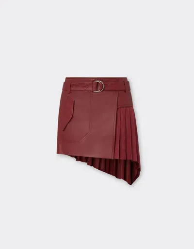 Ferrari Leather & Suede Pleated Mini Skirt In Burgundy