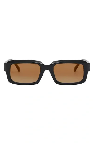 Fifth & Ninth Danni 70mm Oversize Polarized Rectangular Sunglasses In Black/gradient Brown