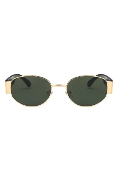 Fifth & Ninth Elliot 57mm Polarized Oval Sunglasses In Dark Green/gold