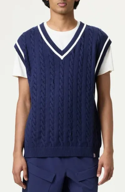 Fila Gender Inclusive Baseline Cable Stitch Sweater Vest In  Navy/gardenia