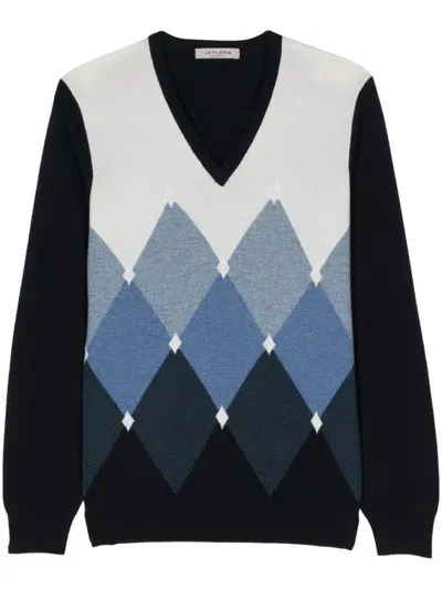 Fileria Argyle Check-pattern Sweater In Blue