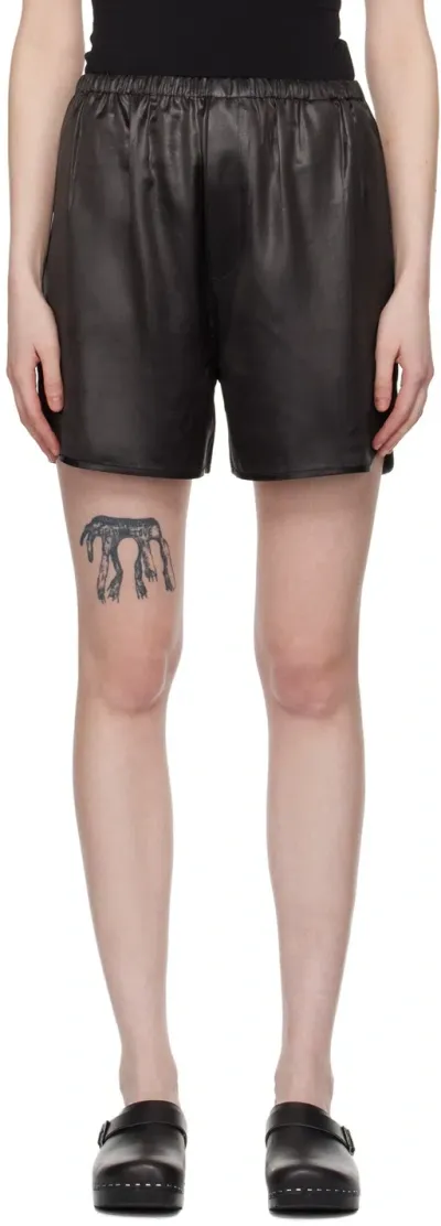 Filippa K Brown Glossy Shorts In 8690 Dark Oak