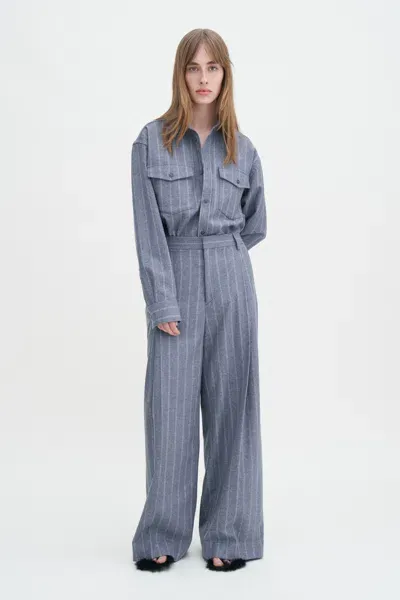 Filippa K Wide Pleated Striped Trousers In Blue