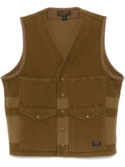 Filson Cotton Fleece Texture Front Press-stud Vest In Brown