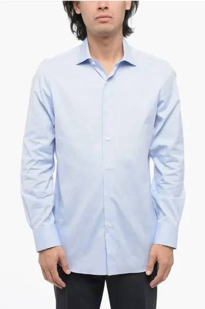 Finamore 1925 Cotton Milano Shirt With Spread Collar In Blue