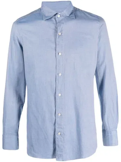 Finamore 1925 Slim Fit Flannel Shirt In Blue