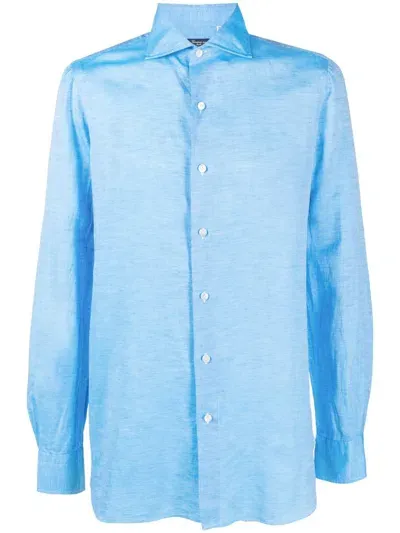 Finamore 1925 Napoli Plain Long-sleeve Shirt In Blue