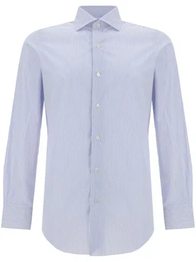 Finamore 1925 Napoli Striped Cotton Shirt In Blue