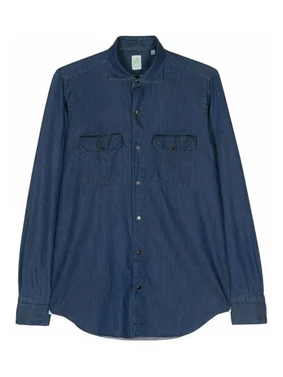 Finamore 1925 Slim Fit Denim Shirt In Dark Wash